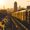 New York City subway at sunset