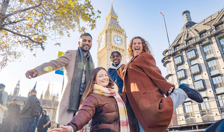 Contiki tour participants exploring London, England.