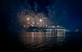 Cunard’s New Queen Anne, cruise, ship, cruising, sail, sailing, ocean, water, fireworks