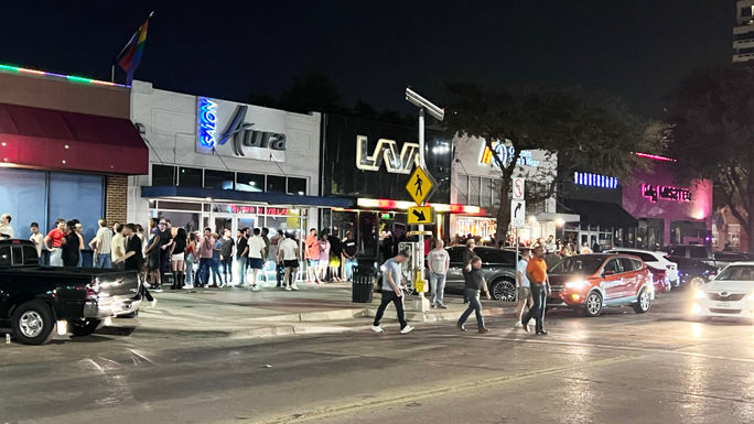 Dallas' vibrant Oak Hill gayborhood on a Saturday evening.