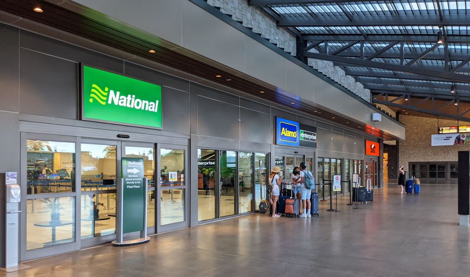 National, Alamo and Enterprise car rental stations at airport.