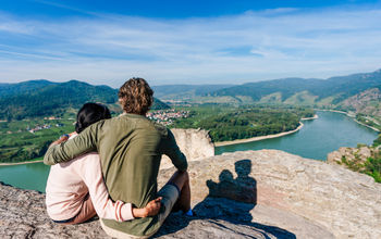 A couple hiking in Durnstein, Austria