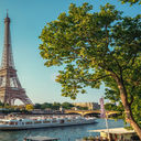 The Eiffel Tower viewed over the Seine River in Paris, France