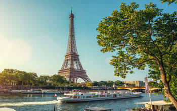 The Eiffel Tower viewed over the Seine River in Paris, France