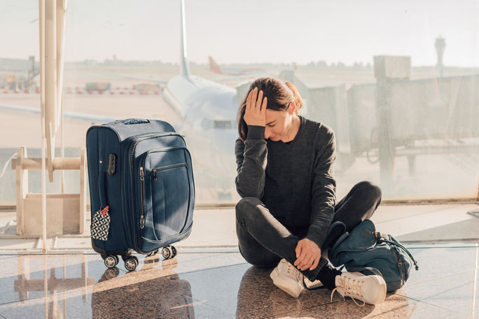 Frustrated traveler waiting for flight