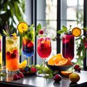 An assortment of colorful mocktails.