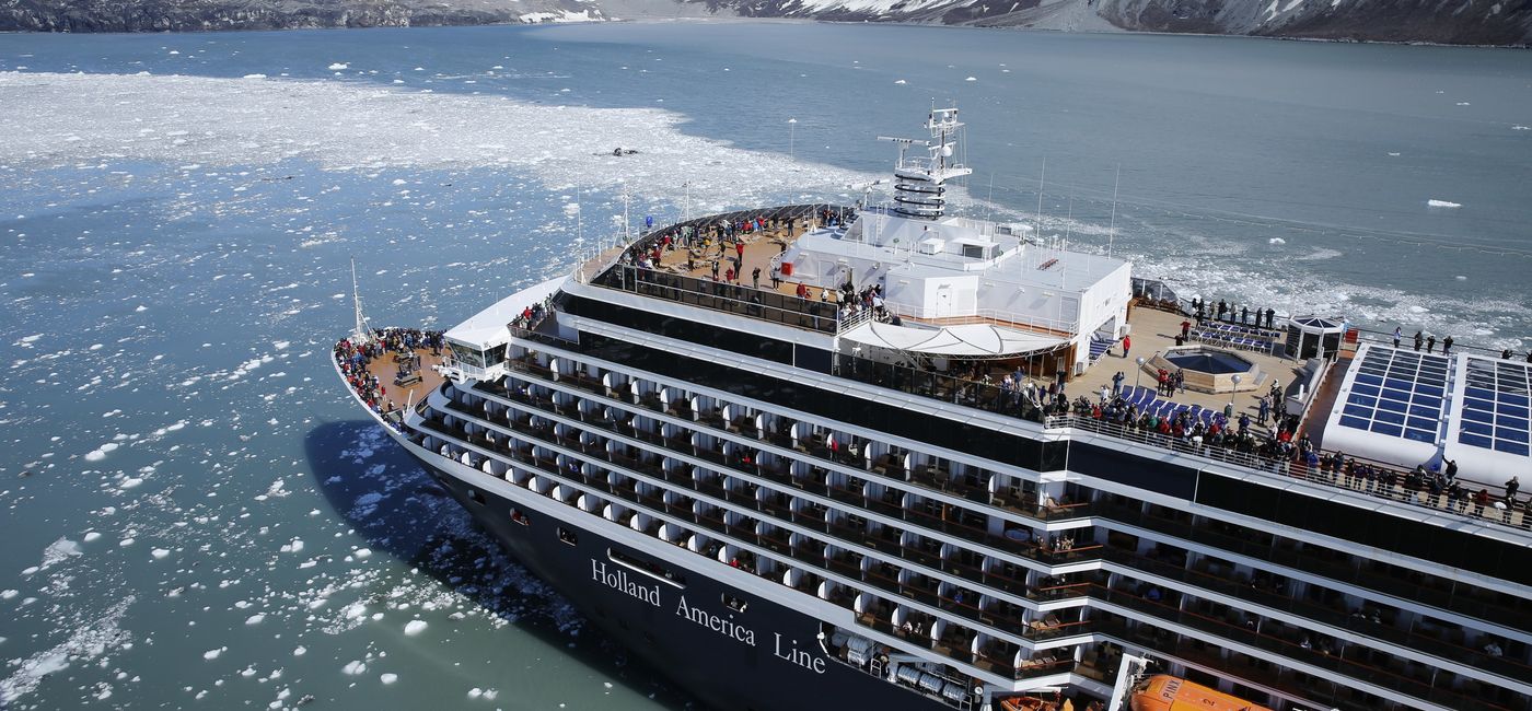 Image: Holland America Line's Westerdam near a glacier in Alaska. (Photo Credit: Holland America Line)