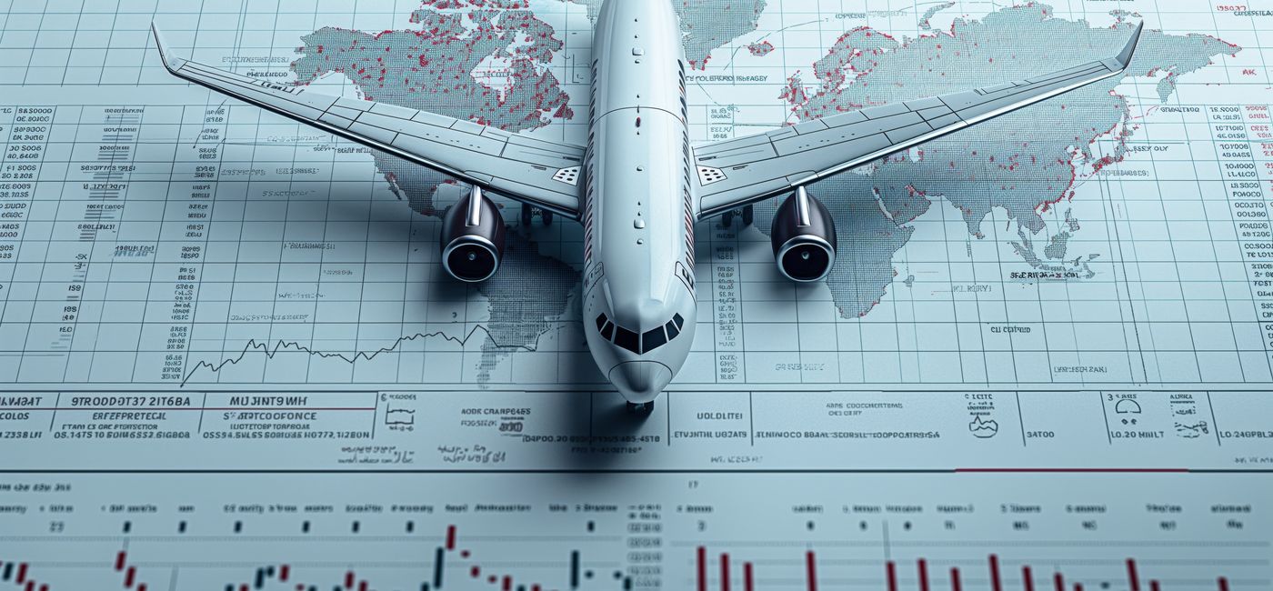 Image: Model airplane sitting atop global economic charts. (Photo Credit: Adobe Stock/gearstd)