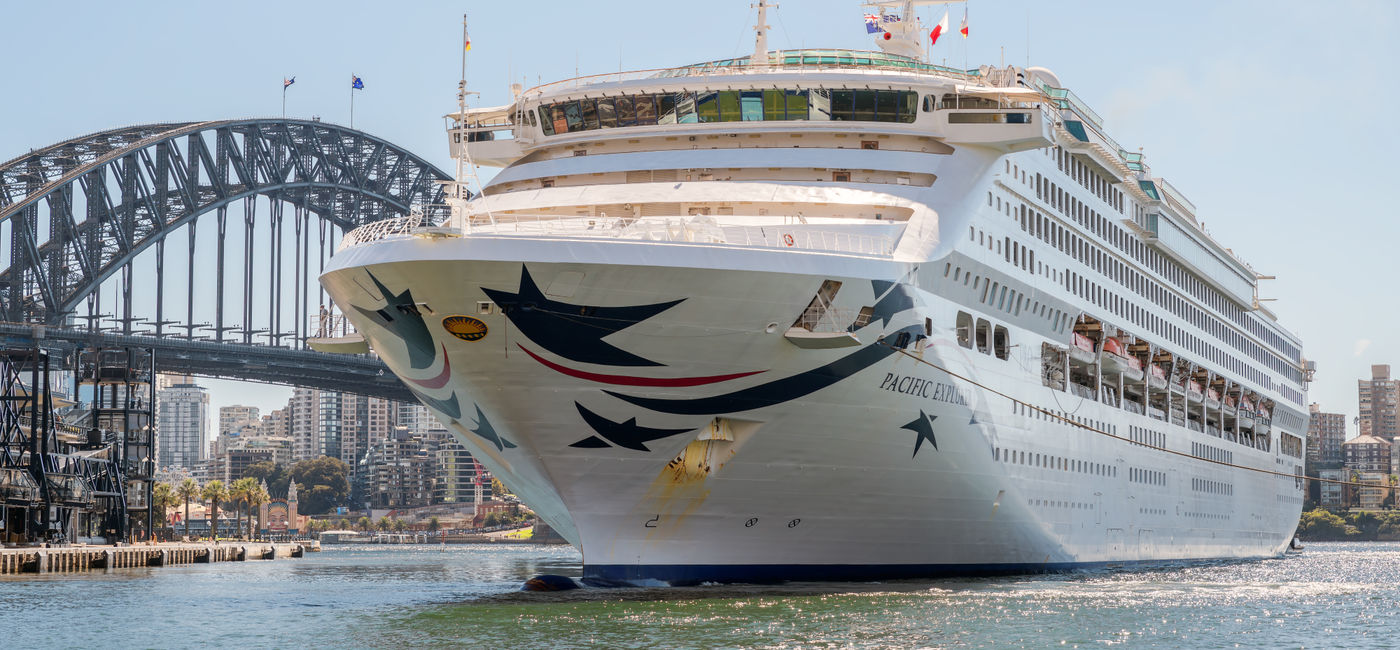 Image: P&O Cruises Australia's Pacific Explorer departing Sydney. (Photo Credit: myphotobank.com.au/Adobe)