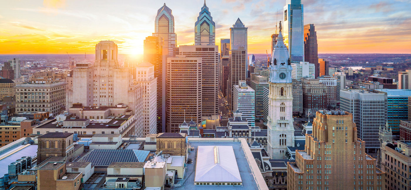 Image: PHOTO: Skyline of downtown Philadelphia at sunset. (photo via f11photo/iStock/Getty Images Plus) (f11photo / iStock / Getty Images Plus)