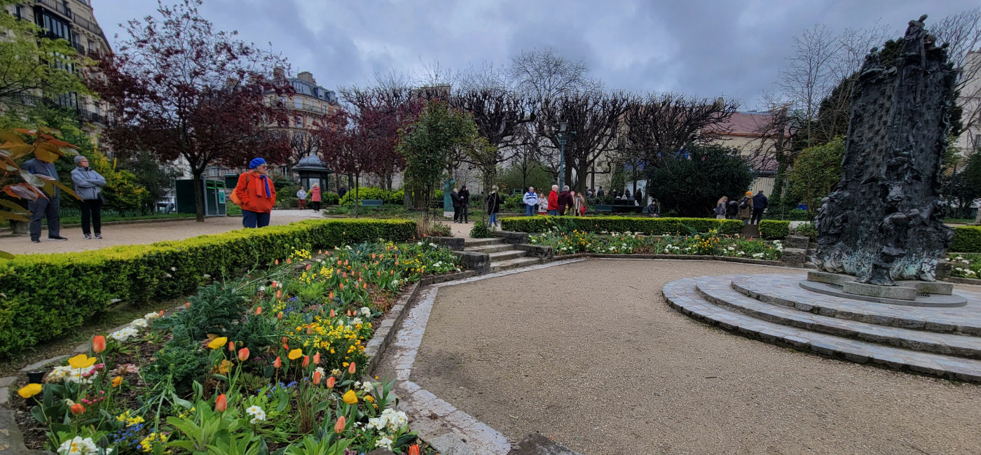 Image: Tulips bloom in Paris's Square René Viviani, near Notre Dame and Shakespeare & Co. Bookstore. (Photo Credit: Lacey Pfalz)