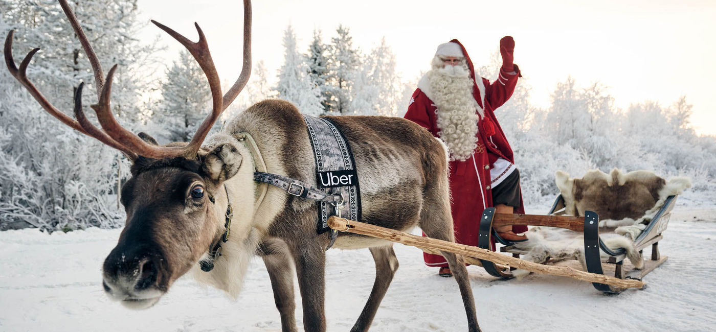 Image: Uber Sleigh, pulled by one of Santa's reindeer in Lapland, Finland. (photo courtesy of Uber)