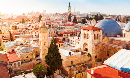 Old City of Jerusalem with the aerial view. View of the Church of the Holy Sepulchre, Israel. (Photo via seregalsv / iStock / Getty Images Plus)