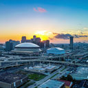 Aerial view of New Orleans, Louisiana skyline at sunrise