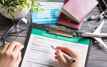 Traveler purchasing an insurance policy. 