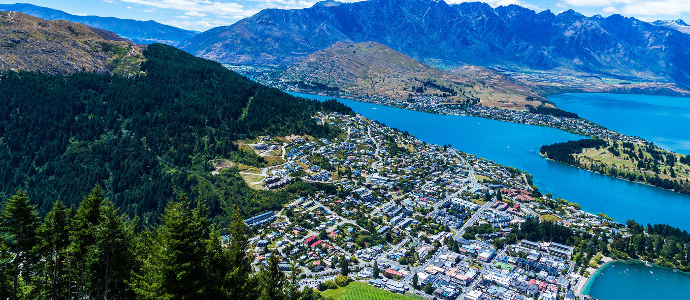 Aerial view of Queenstown Valley, New Zealand (filipefrazao / iStock / Getty Images Plus)