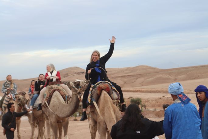 Riding a camel in Morocco