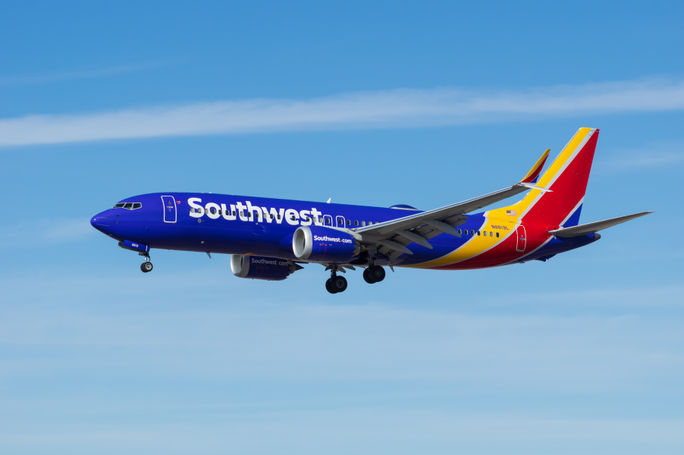 Southwest Airlines Boeing 737 aircraft in flight.