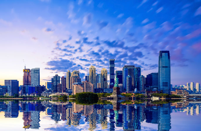 View of Jersey City, New Jersey from New York Harbor